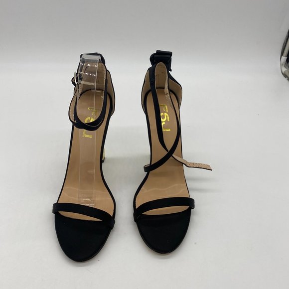 A FSJ Black Bows Gold Metal Chain Chunky High Heels Ankle Strap Sandals - Picture 4 of 10